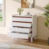 White 4 Drawer Storage Chest with Pine Wood Legs