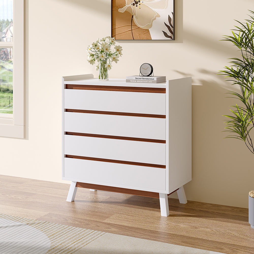 White 4 Drawer Storage Chest with Pine Wood Legs