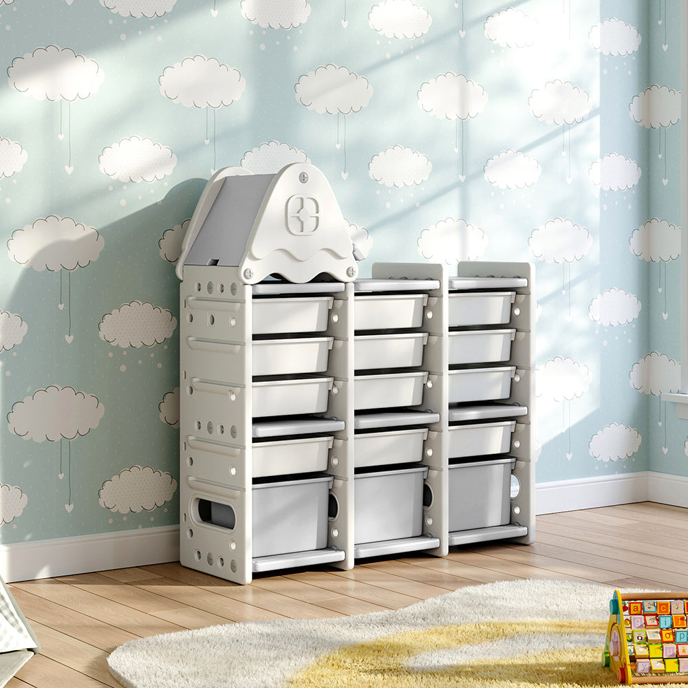 5 Tier Roof Design Kids Toy Storage Organizer with 15 Bins