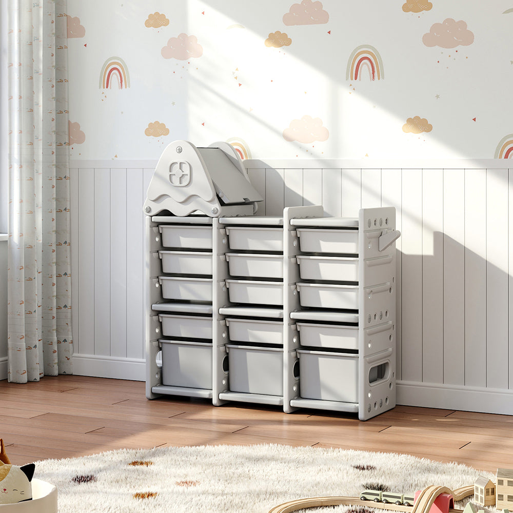 5 Tier Roof Design Kids Toy Storage Organizer with 15 Bins