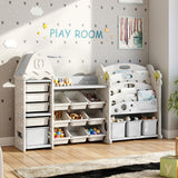 Large Kids Toy Storage Unit with 17 Bins & 4-Tier Treehouse Bookshelf