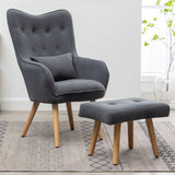 Upholstered Armchair with Footstool Velvet High Back Chair