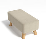 Tofu Shape Oak Wood Linen Footstool with Wooden Legs