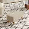 Tofu Shape Oak Wood Linen Footstool with Wooden Legs