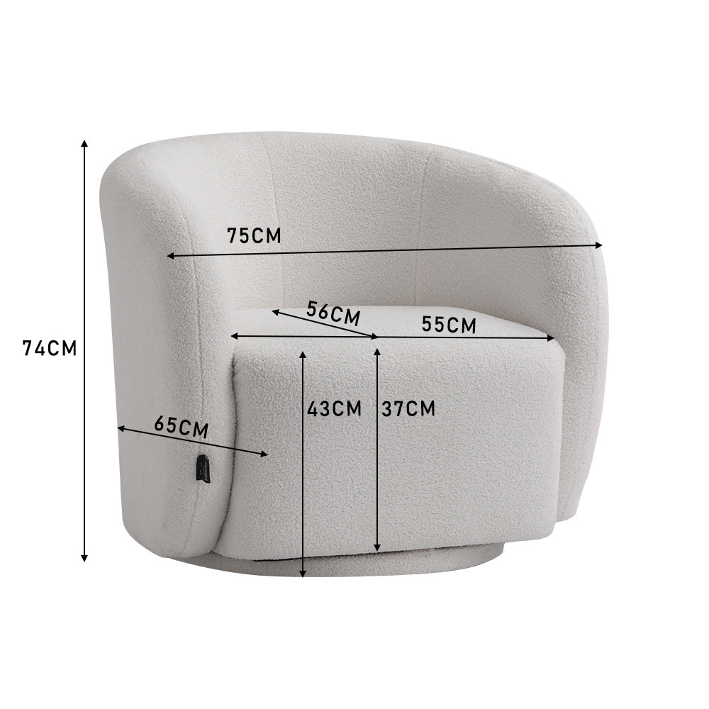 Teddy Fleece Swivel Tub Chair Cozy Barrel Back Accent Armchair
