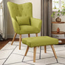 Linen Armchair and Footstool Set with Oak Wood Legs