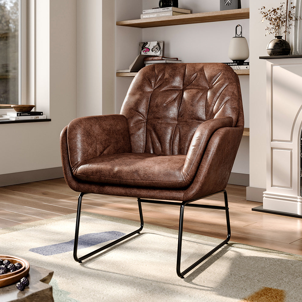 Modern Upholstered Armchair with Metal Base Comfortable Lounge Chair
