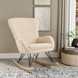 Sherpa Fleece Rocking Chair with Ergonomic High Back and Removable Cushion