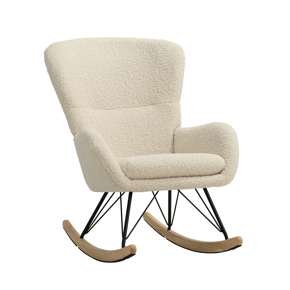 Sherpa Fleece Rocking Chair with Ergonomic High Back and Removable Cushion