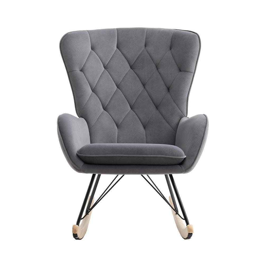 Chic Rocking Chair with Faux Wool Upholstery Adjustable Cushion Metal Frame