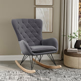 Chic Rocking Chair with Faux Wool Upholstery Adjustable Cushion Metal Frame