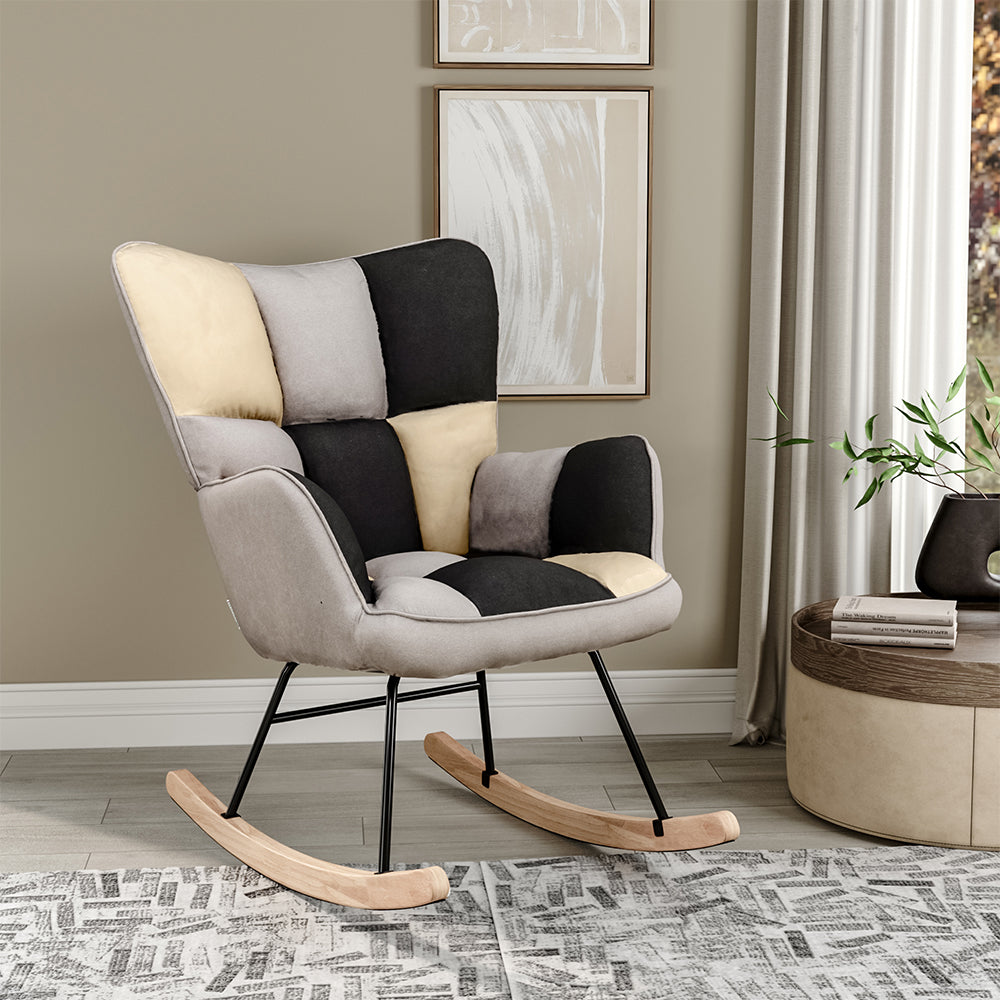Elegant Rocking Chair Linen Upholstery Button Tufted Comfortable Seat