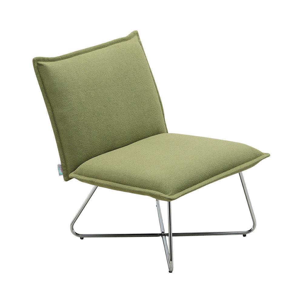 White Linen Upholstery Modern Accent Chair Chrome Frame