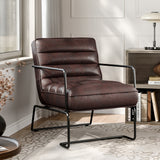 Modern Faux Leather Accent Armchair Retro Ribbed Leisure Chair