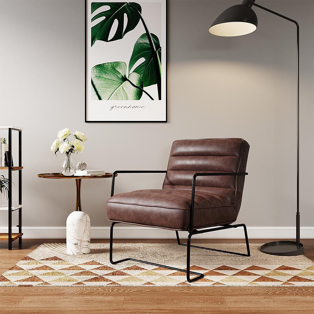 Modern Faux Leather Accent Armchair Retro Ribbed Leisure Chair