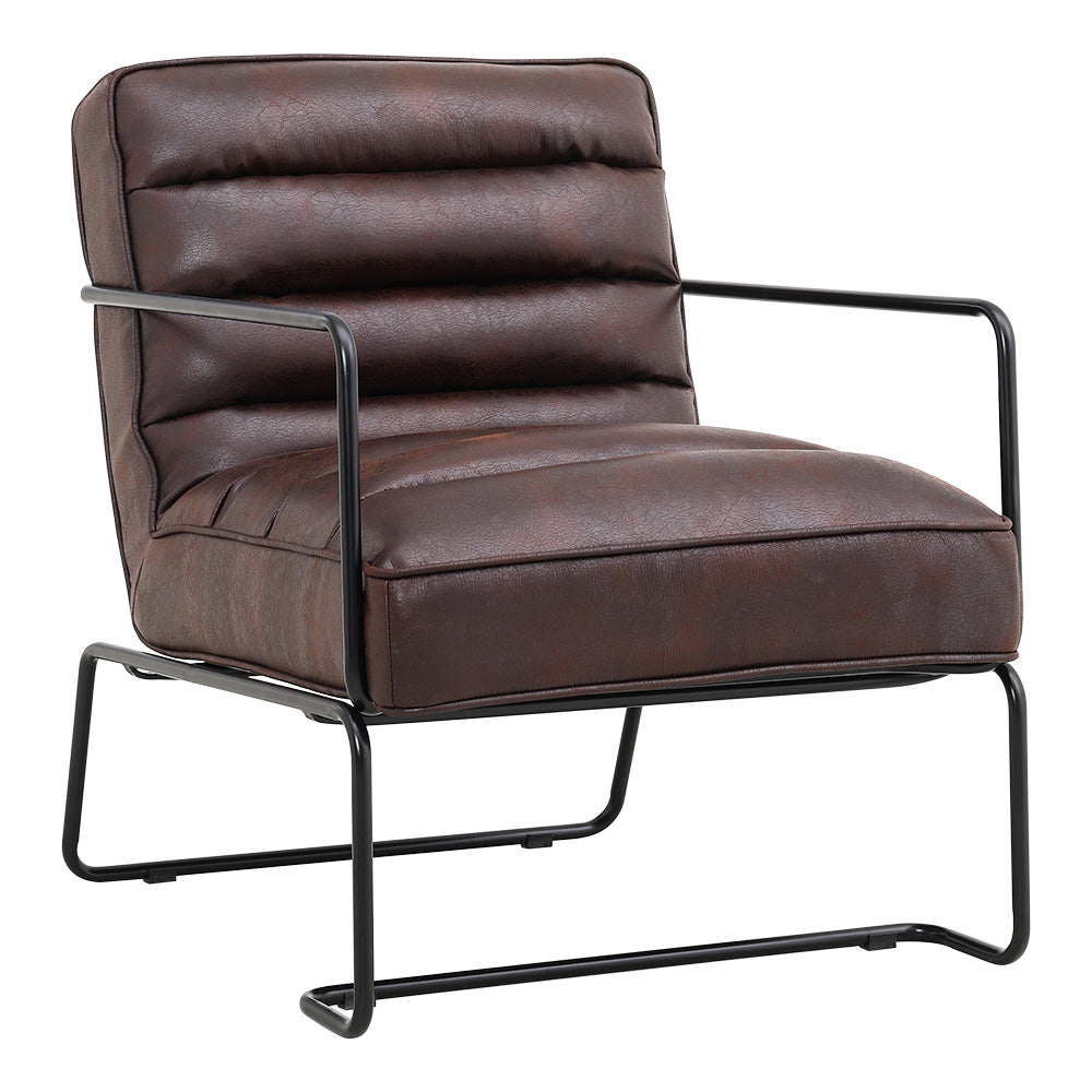 Modern Faux Leather Accent Armchair Retro Ribbed Leisure Chair