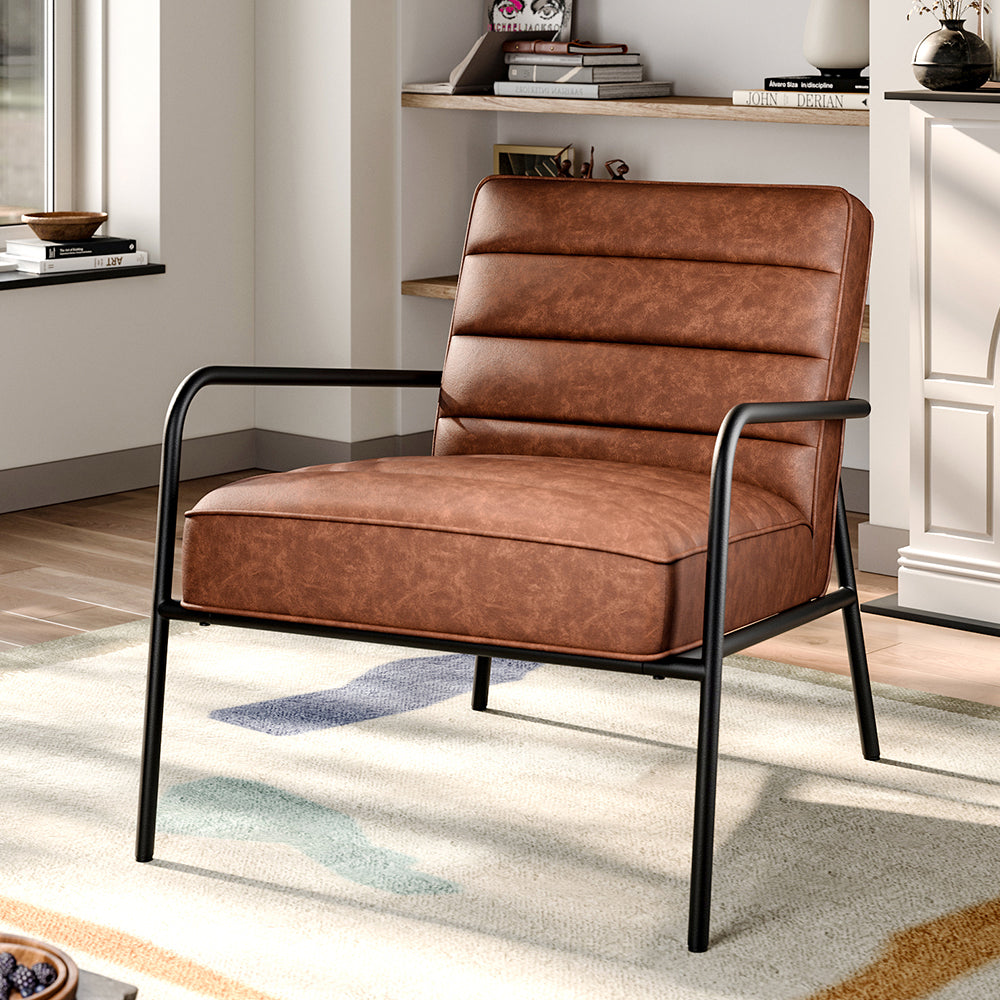 Chic Armchair with Metal Frame PU Upholstery