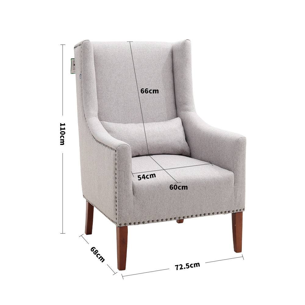 Elegant Studded Armchair with High Back and Cushioned Seat