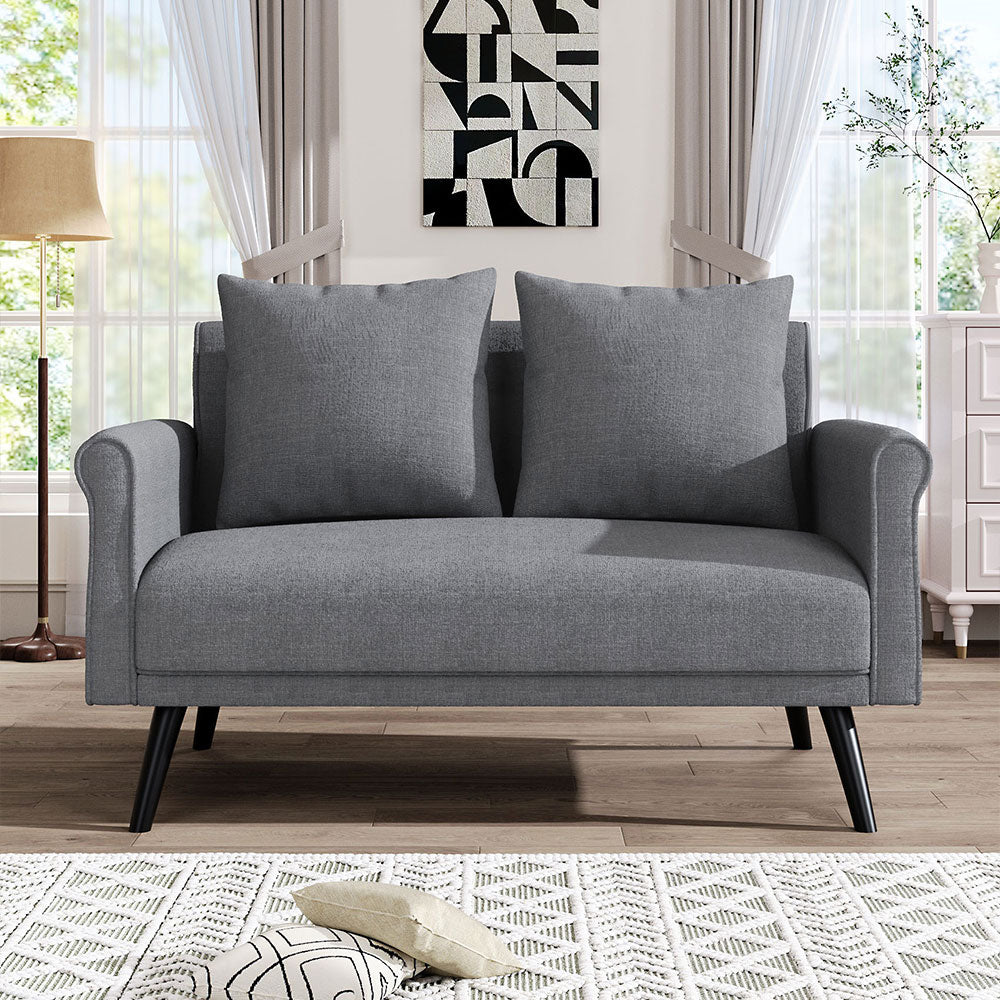 Dark Grey 2 Seater Sofa Upholstered Loveseat with Rolled Arms