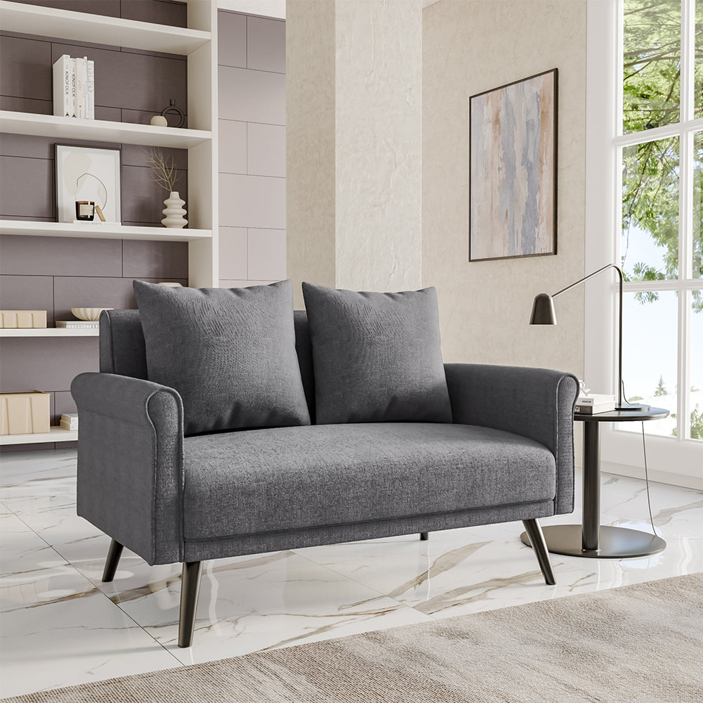 Dark Grey 2 Seater Sofa Upholstered Loveseat with Rolled Arms