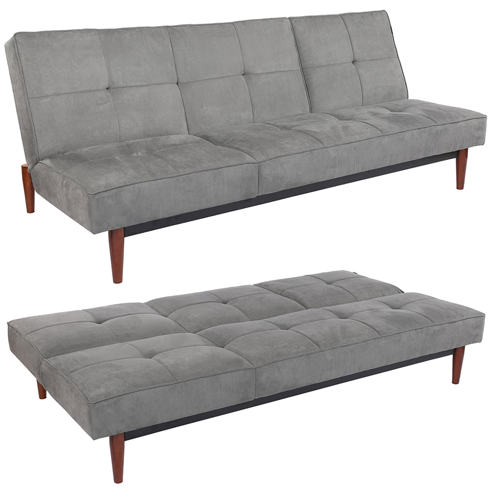 Grey Faux Suede 3 Seater Upholstered Sofa Bed