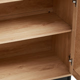 Rustic Wooden Sideboard with Woven Doors and Metal Base