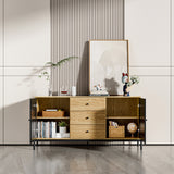 Modern Storage Cabinet with 2 Cupboard Rattan Doors and 3 Drawers
