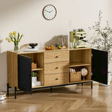 Modern Storage Cabinet with 2 Cupboard Rattan Doors and 3 Drawers
