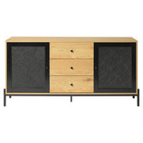 Modern Storage Cabinet with 2 Cupboard Rattan Doors and 3 Drawers