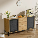 Modern Storage Cabinet with 2 Cupboard Rattan Doors and 3 Drawers