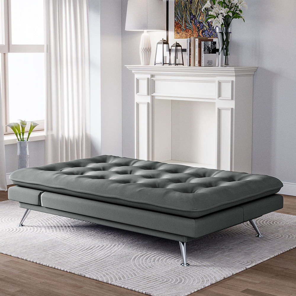 Grey Fabric Sofa Bed 2 Seater Convertible Sofa with Tufted Design
