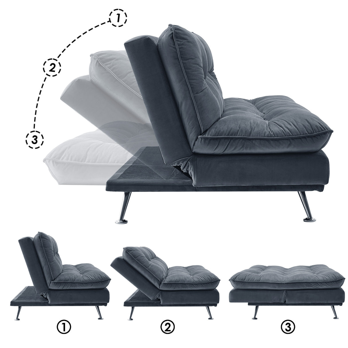 Grey Fabric Sofa Bed 2 Seater Convertible Sofa with Tufted Design