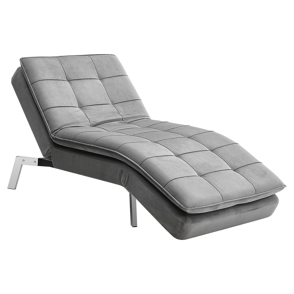 Grey Adjustable Chaise Lounge Modern Fabric Reclining Chair