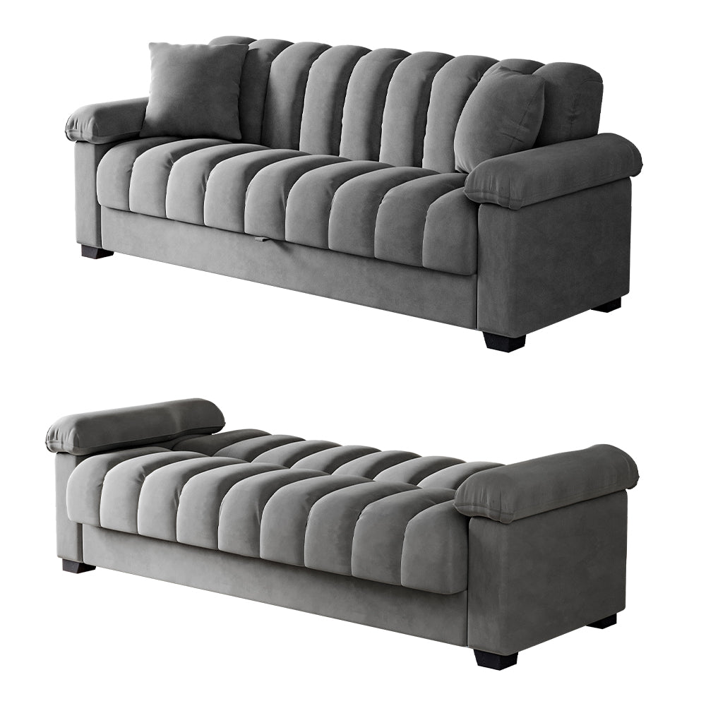 Grey Fabric Sofa Bed with Pillows Modern Sleeper Sofa