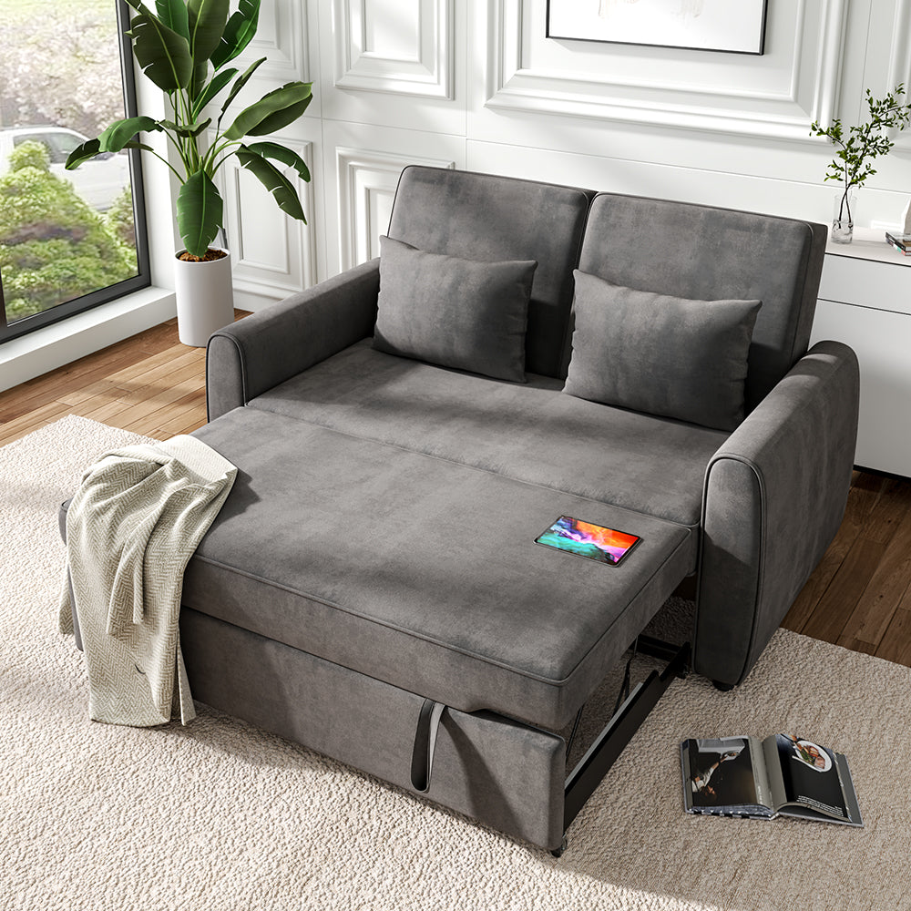 Grey Convertible Sofa Bed Small Space Sleeper Sofa with Pillow Top Comfort