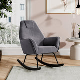 Grey Frosted Velvet Nursery Rocking Chair Ergonomic Support