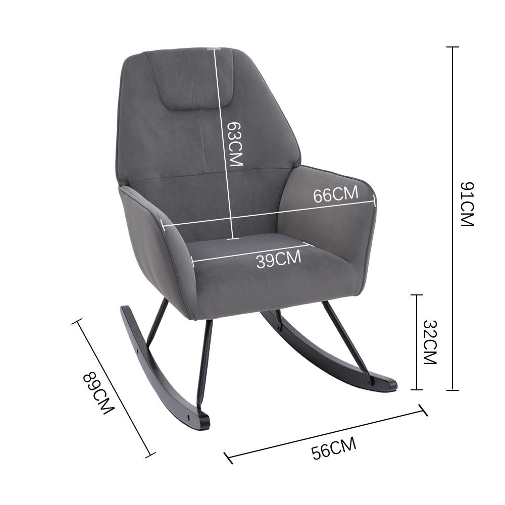 Grey Frosted Velvet Nursery Rocking Chair Ergonomic Support