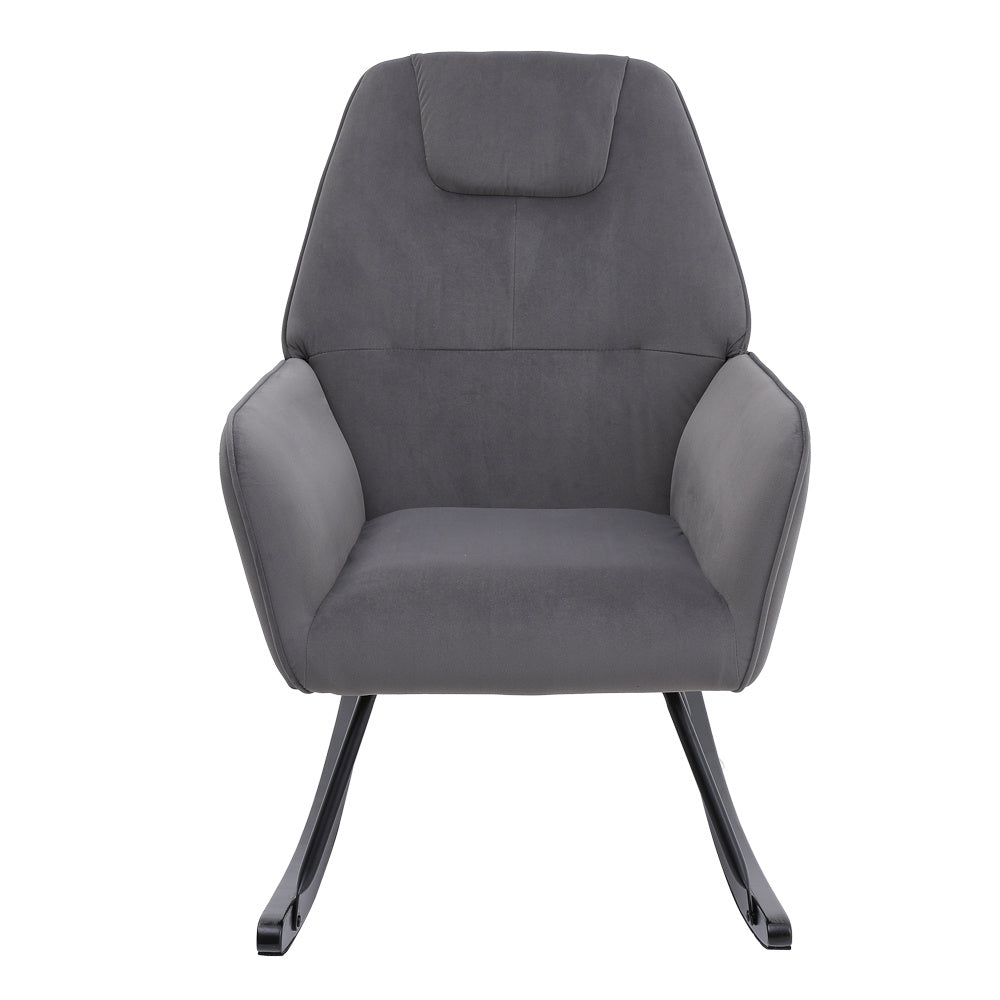 Grey Frosted Velvet Nursery Rocking Chair Ergonomic Support