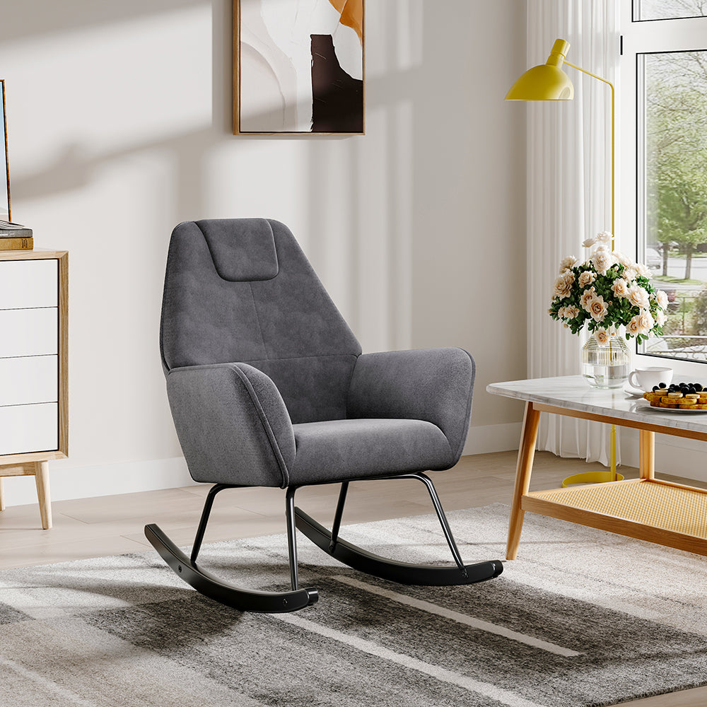 Grey Frosted Velvet Nursery Rocking Chair Ergonomic Support
