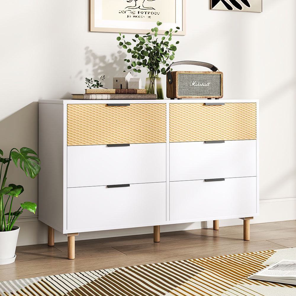 White Contemporary Wooden Storage Cabinet with 6 Drawers Bedroom Chest of Drawers