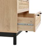 Farmhouse Accent Wooden Storage Cabinet with 3 Woven Drawers