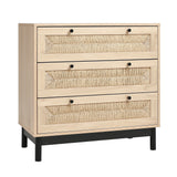 Farmhouse Accent Wooden Storage Cabinet with 3 Woven Drawers