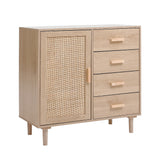 Rattan Wooden Storage Cabinet with 4 Drawers Modern Sideboard