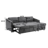 Dark Grey3 Seater L Shaped Sofa Bed with Storage Pull Out Fabric