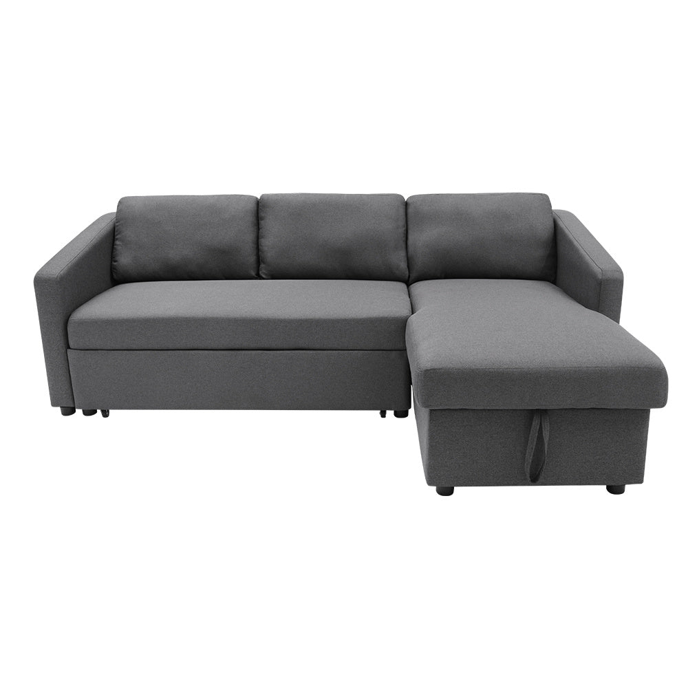 Dark Grey3 Seater L Shaped Sofa Bed with Storage Pull Out Fabric