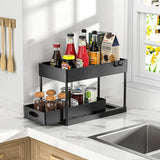 Black 2 Tier Sliding Under Sink Storage Rack