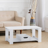 White Wood Modern Coffee Table with Drawer and Shelf Storage
