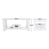 White Wood Modern Coffee Table with Drawer and Shelf Storage