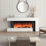 Modern White Electric Fireplace with LED Flame & Remote Control Heater