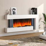 Modern White Electric Fireplace with LED Flame & Remote Control Heater